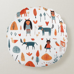 Indische Stammeskinder boho Rundes Kissen