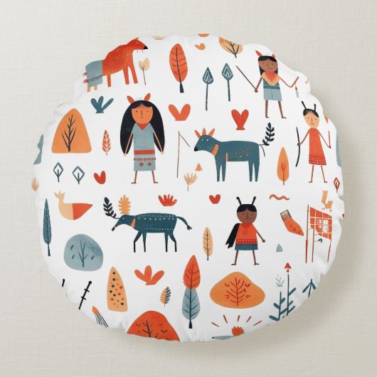 Indische Stammeskinder boho Rundes Kissen (Vorderseite)