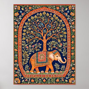 Indische Stickerei aus heiligem Baum und heiligem Poster