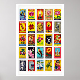 Indische Streichholzschachtel-Etiketten Gitterdruc Poster