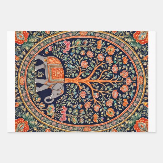 Indische Tapisserie mit Lebensbaum und Elefant - Geschenkpapier Set (Vorderseite 2)