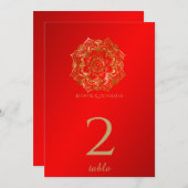 Indische Tischnummer in Rot und Gold-Blume (Vorne/Hinten)
