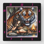 Indische Träume: Tigerstreifen Willow's Shade Quadratische Wanduhr (Vorderseite)