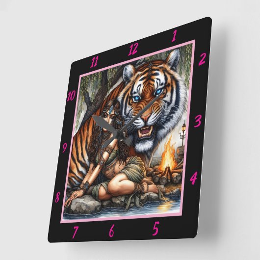 Indische Träume: Tigerstreifen Willow's Shade Quadratische Wanduhr (Winkel)