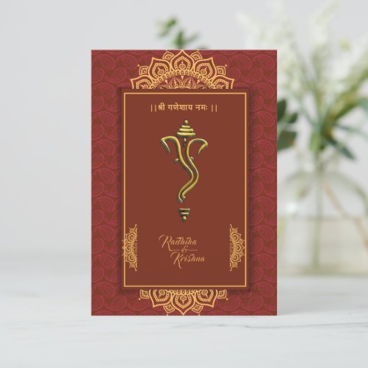 Indische Trauung Ganesha Einladung (Stehend Vorderseite)