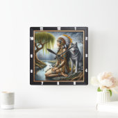 Indische Ureinwohner: Wolf und Maidens Glade Quadratische Wanduhr (Zuhause)