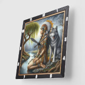 Indische Ureinwohner: Wolf und Maidens Glade Quadratische Wanduhr (Winkel)