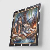 Indische Ureinwohner: Wolf und Maidens Glade Quadratische Wanduhr (Winkel)