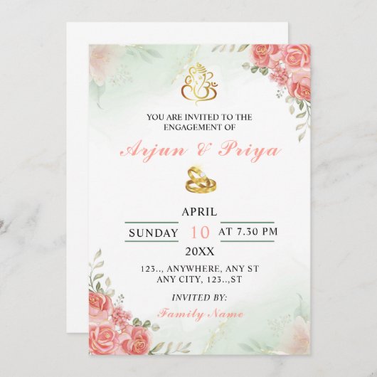 Indische Verlobung-Einladungskarte Einladung (Vorne/Hinten)