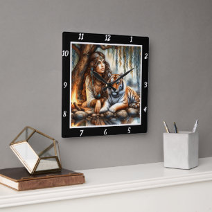 Indische Visionen: Das Flüstern des Tiger-Aura-Flu Quadratische Wanduhr