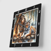 Indische Visionen: Das Flüstern des Tiger-Aura-Flu Quadratische Wanduhr (Winkel)
