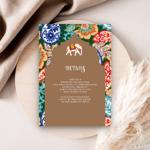 Indische Volkskunst Elefant Beige Hochzeitsdetails Begleitkarte