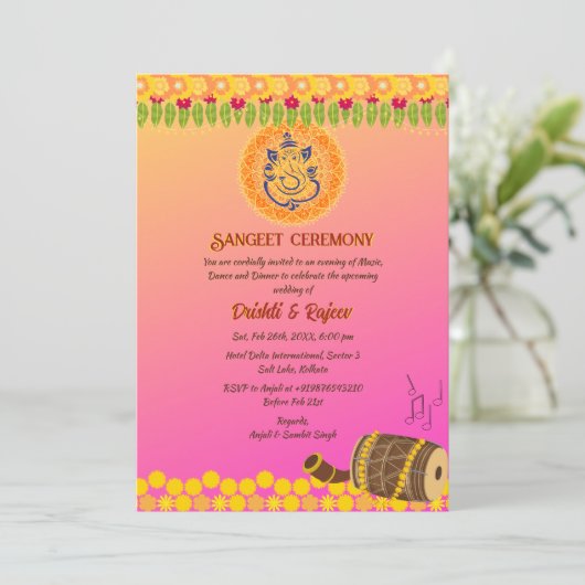Indische Vorehelichts-Feier Einladung (Stehend Vorderseite)