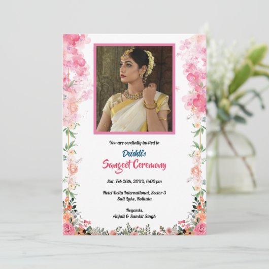 Indische Vorehelichtskirche Bride Image Einladung (Stehend Vorderseite)