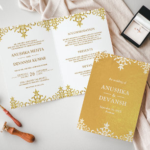 Indische weiße Gold-Damaskus-Hochzeitseinladung Folienkarte