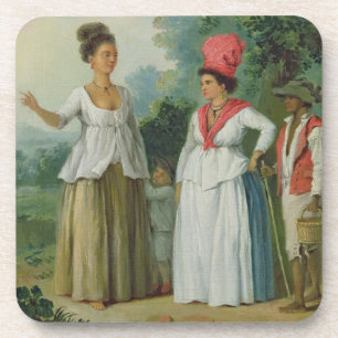 Indische Westfrauen der Farbe, mit einem Kind und Getränkeuntersetzer