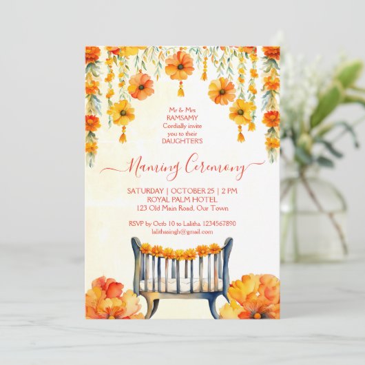 Indische Zeremonie für Babynahrung Einladung (Stehend Vorderseite)