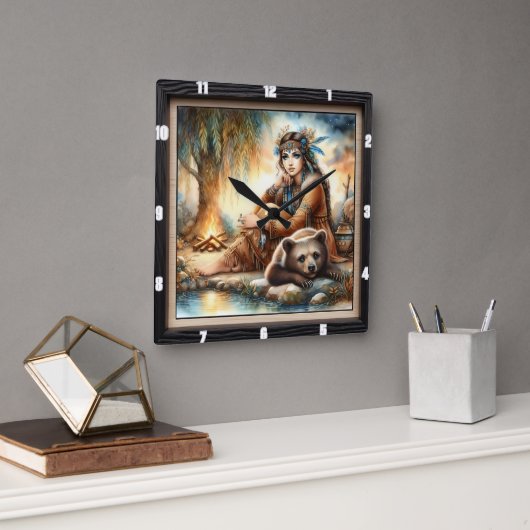 Indischer Bärenbär Willow Quadratische Wanduhr (Büro)