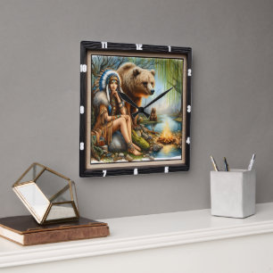 Indischer Bärenbär zeitlos Quadratische Wanduhr