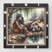 Indischer Bärengeist Quadratische Wanduhr (Vorderseite)