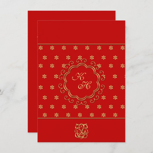 Indischer beeinflußter Wedding Empfang im Rot u. Einladung (Vorne/Hinten)