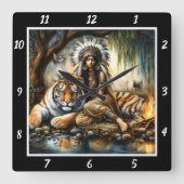 Indischer Blick: Der Geist des Tigers Quadratische Wanduhr (Vorderseite)