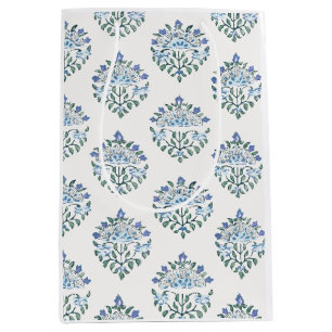Indischer Blockdruck-Medaillon, Blau Grün Mittlere Geschenktüte