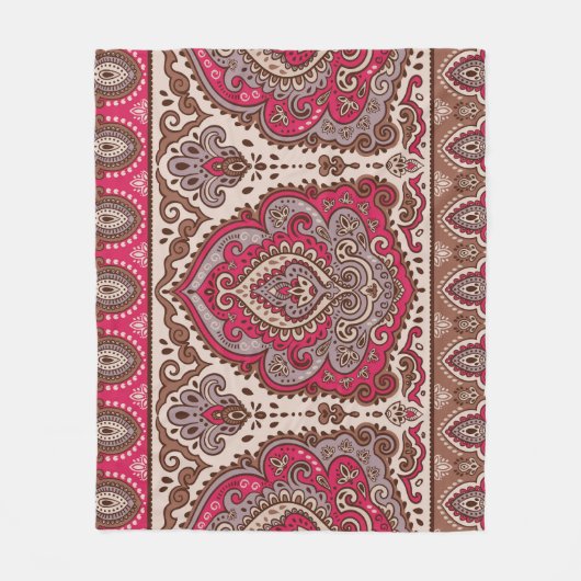 Indischer Blumenpaisley, ethnische Mandala Muster. Fleecedecke (Vorderseite)
