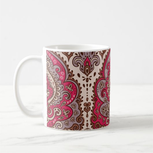 Indischer Blumenpaisley, ethnische Mandala Muster. Kaffeetasse (Links)