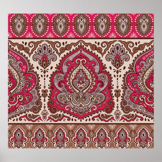 Indischer Blumenpaisley, ethnische Mandala Muster. Poster (Vorne)