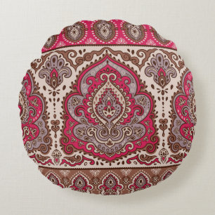 Indischer Blumenpaisley, ethnische Mandala Muster. Rundes Kissen