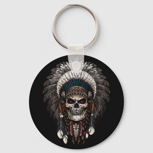 Indischer Chief Skull Tattoo Schlüsselanhänger (Vorderseite)