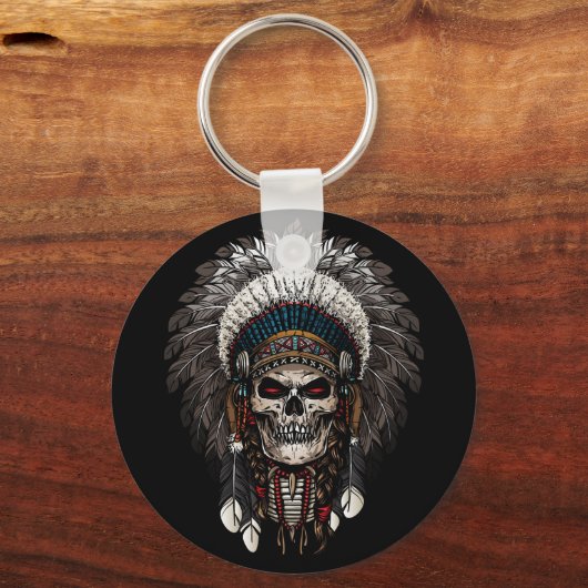 Indischer Chief Skull Tattoo Schlüsselanhänger (Vorderseite)