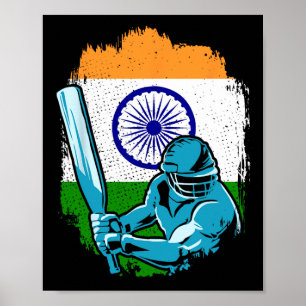 Indischer Cricket-Spieler Indische Flagge Cricket- Poster