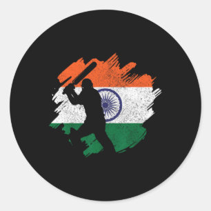 Indischer Cricketspieler Vintage-Indische-Flagge Runder Aufkleber