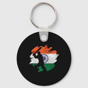 Indischer Cricketspieler Vintage-Indische-Flagge Schlüsselanhänger