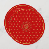Indischer Einfluss Ganesha Hochzeit in Red & Gold Einladung (Vorne/Hinten)