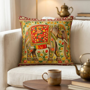 Indischer Elefant Floral Boheme-Kunst Kissen