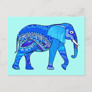 Indischer Elefant in einem blau-arabischen Muster Postkarte