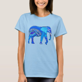 Indischer Elefant in einem blau-arabischen Muster T-Shirt