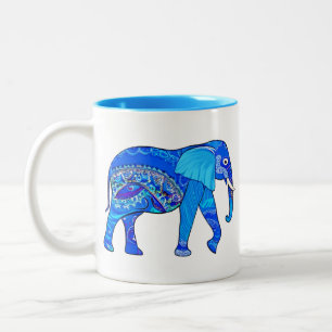 Indischer Elefant in einem blau-arabischen Muster Zweifarbige Tasse