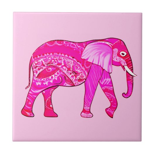 Indischer Elefant in einem Fuchsia Pink Arabesque Fliese (Vorderseite)