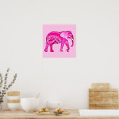 Indischer Elefant in einem Fuchsia Pink Arabesque  Poster (Küche)