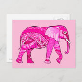 Indischer Elefant in einem Fuchsia Pink Arabesque Postkarte (Vorne/Hinten)