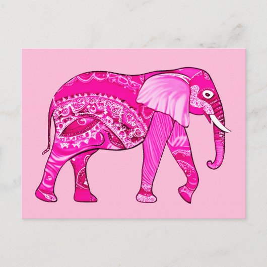 Indischer Elefant in einem Fuchsia Pink Arabesque Postkarte (Vorderseite)