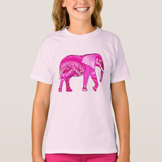 Indischer Elefant in einem Fuchsia Pink Arabesque  T-Shirt (Vorderseite)