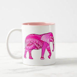 Indischer Elefant in einem Fuchsia Pink Arabesque  Zweifarbige Tasse