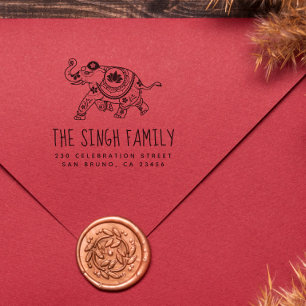 Indischer Elefant   Individuelle Name und Rücksend Gummistempel