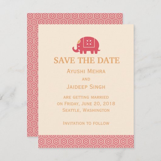 Indischer Elefant Save the Date Einladung (Vorne/Hinten)