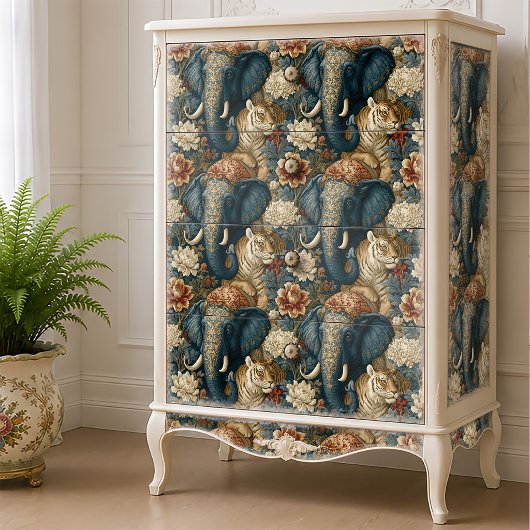 Indischer Elefant Tiger Botanischer Dschungel Deco Seidenpapier